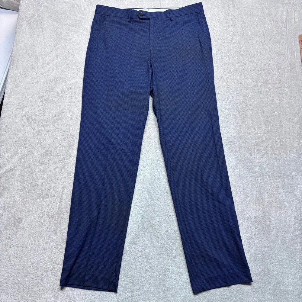 Ralph Ralph Lauren Mens 34x32 Dress Suit Pants Blue Micro Check Stretch
